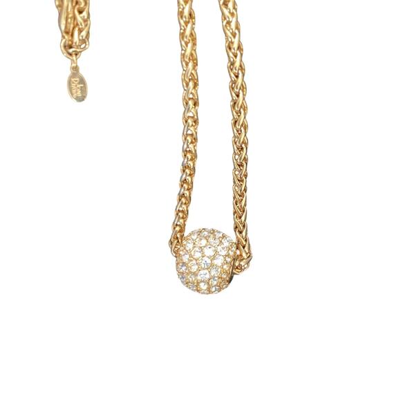 Vintage Joan Rivers Gold-Tone Necklace with Rhinestone Ball Pendant - Picture 1 of 9